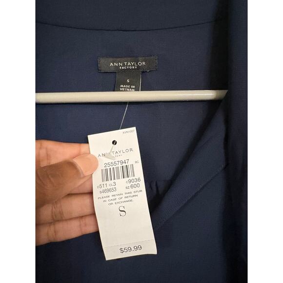 Ann Taylor Factory Navy Chiffon Tie-Neck Blouse - Picture 2 of 4